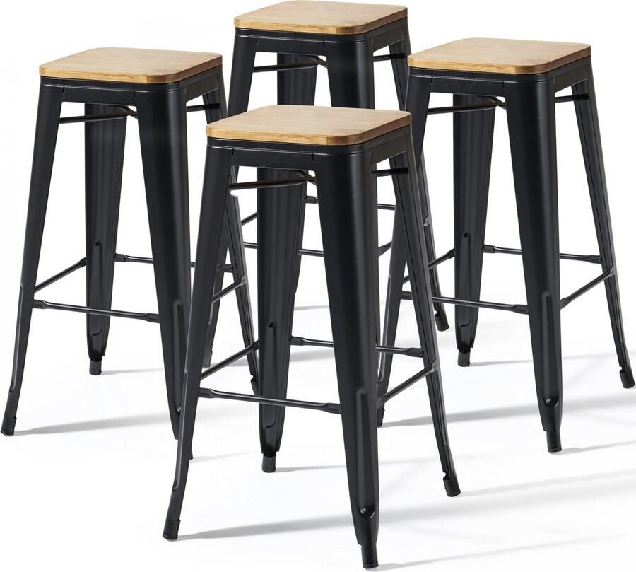 Oviala Set van 4 matzwarte stalen barkrukken Indus