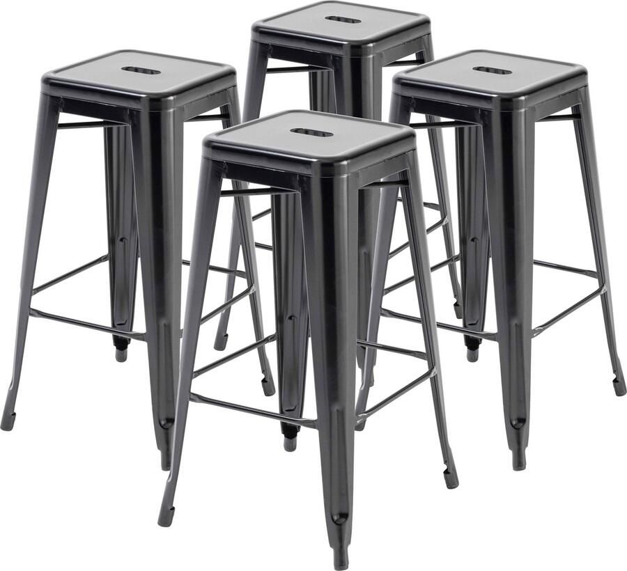 Oviala Set van 4 matzwarte stalen barkrukken Indus