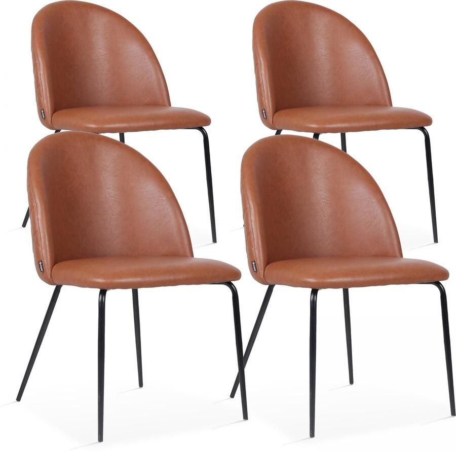 Oviala Set van 4 stoelen in donkerbruin gecoat textiel Chester