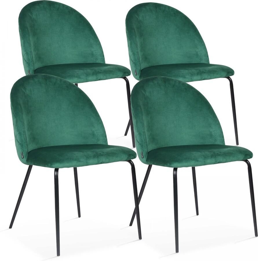 Oviala Set van 4 stoelen in donkergroen fluweel Chester