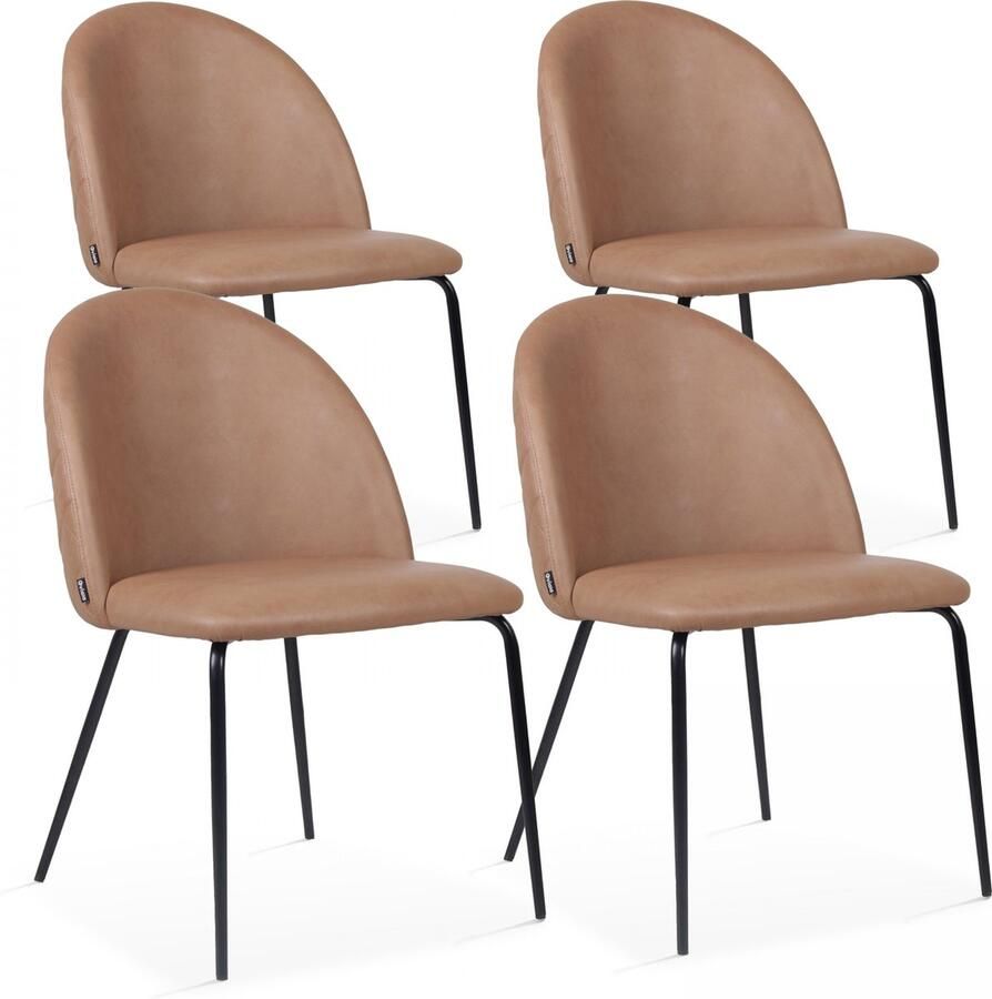 Oviala Set van 4 stoelen in lichtbruin gecoat textiel Chester