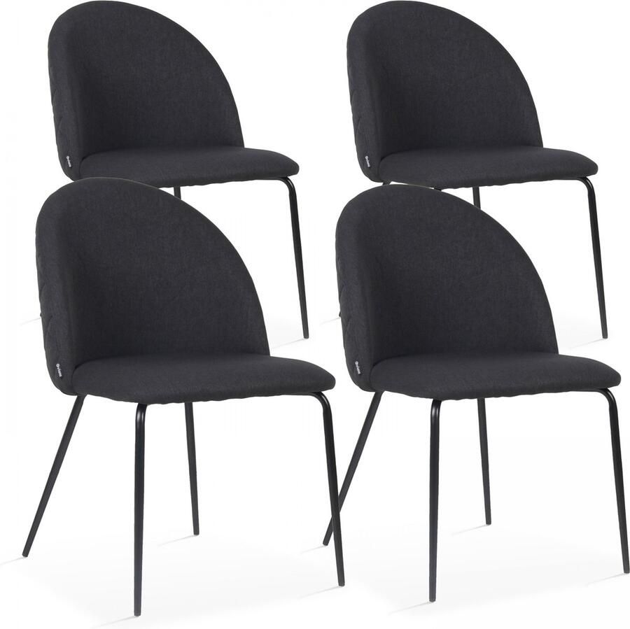 Oviala Set van 4 zwarte stoffen stoelen Chester