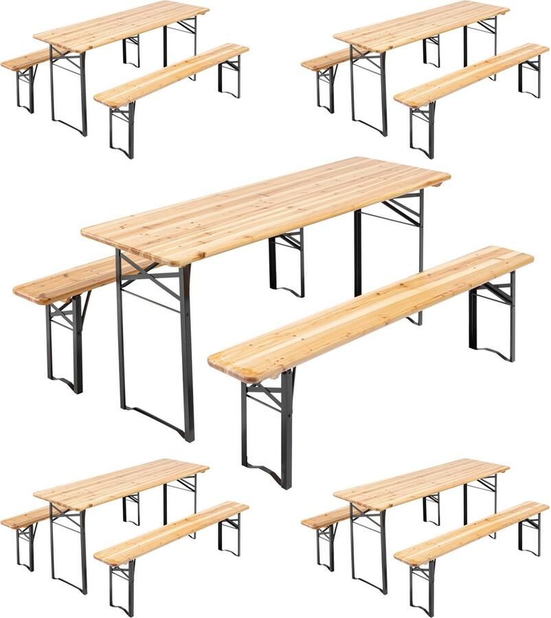 Oviala Set van 5 houten picknicktafels en banken voor 8 personen Munich