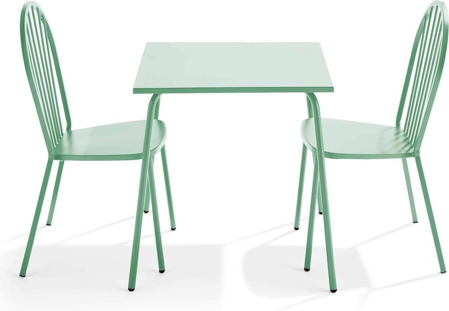 Oviala Set van een bistro tuintafel en 2 groene salontafels van staal Palavas