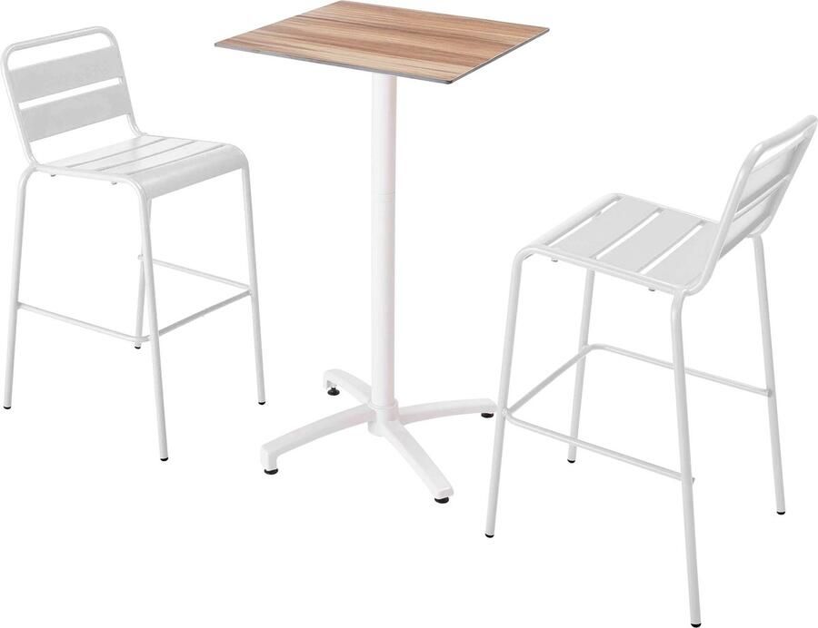 Oviala Set van een hoog gelamineerd eikenhouten tafel en 2 hoge witte stoelen