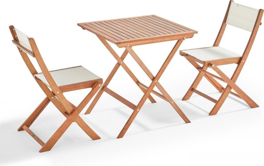 Oviala Set van een inklapbare vierkante tafel en 2 inklapbare witte stoelen Sete