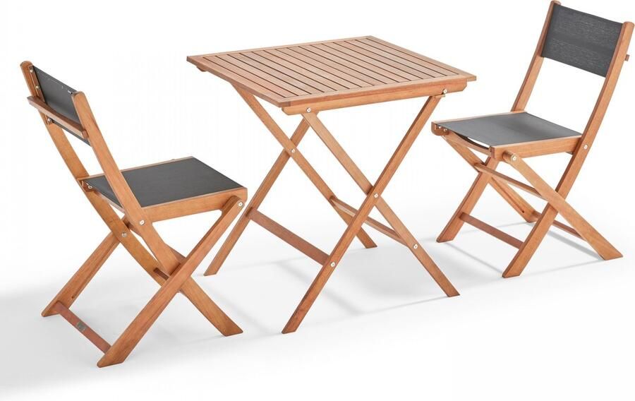 Oviala Set van een inklapbare vierkante tafel en 2 inklapbare zwarte stoelen Sete