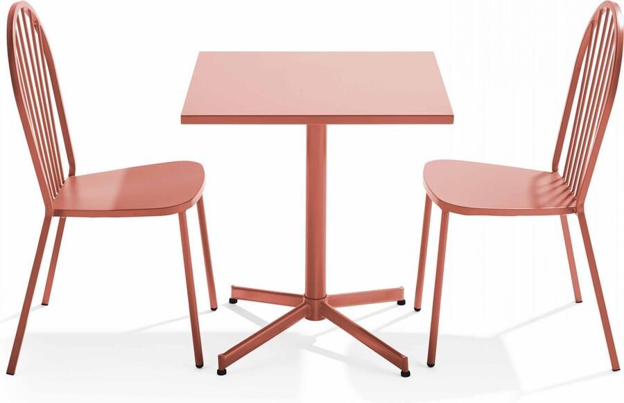 Oviala Set van een kantelbare vierkante tuin tafel en 2 bistrostoelen in klei Palavas