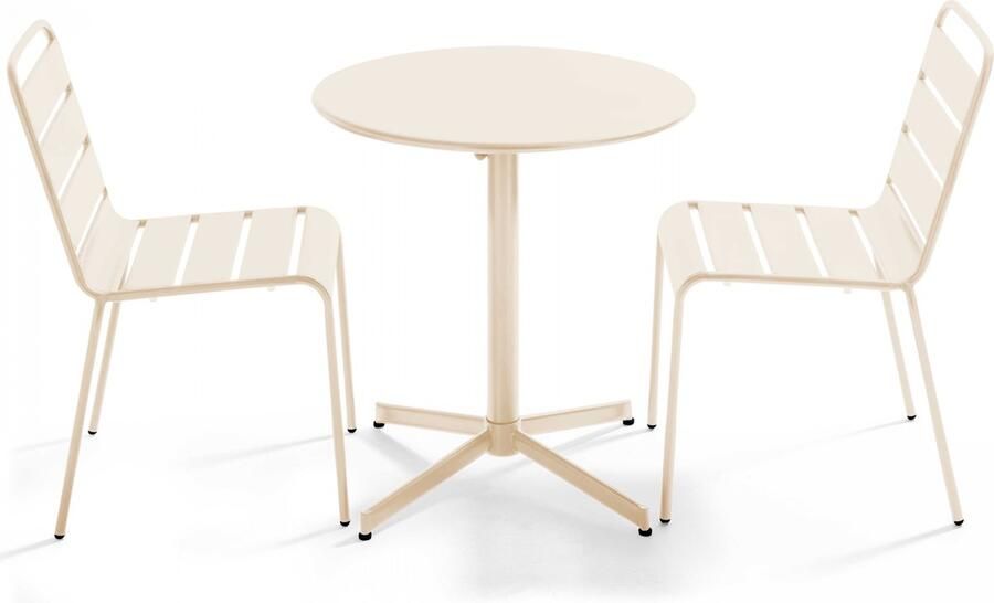 Oviala Set van een ronde tuin tafel en 2 ivoor stoelen Palavas