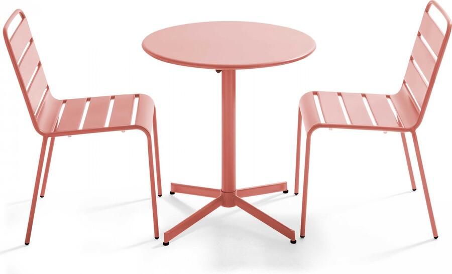 Oviala Set van een ronde tuin tafel en 2 klei stoelen Palavas