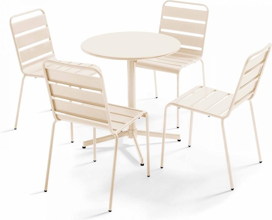 Oviala Set van een ronde tuin tafel en 4 ivoren stoelen Palavas