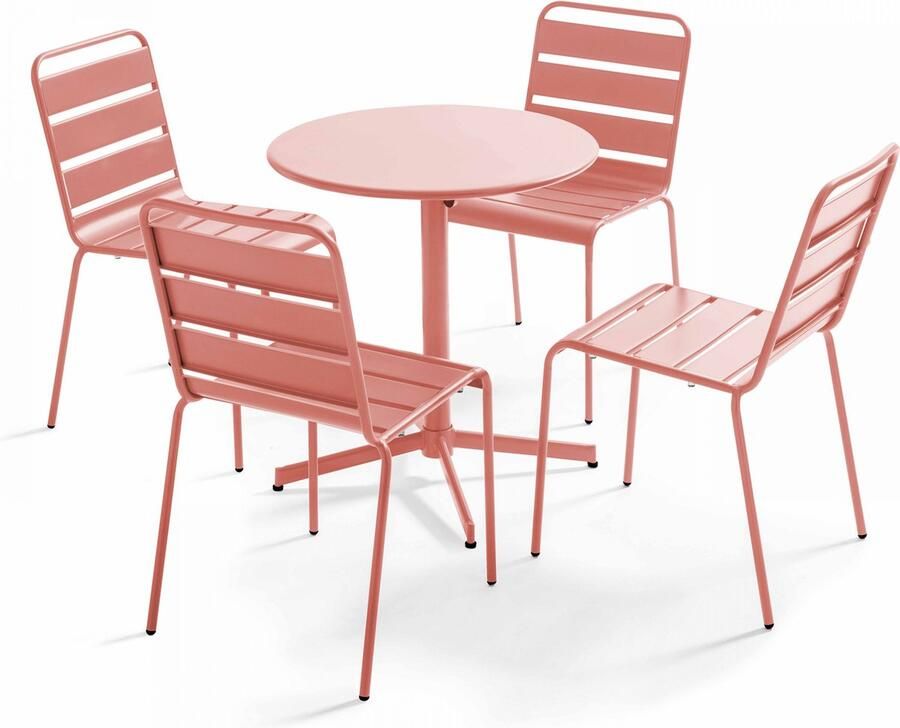 Oviala Set van een ronde tuin tafel en 4 kleistoelen van metaal Palavas