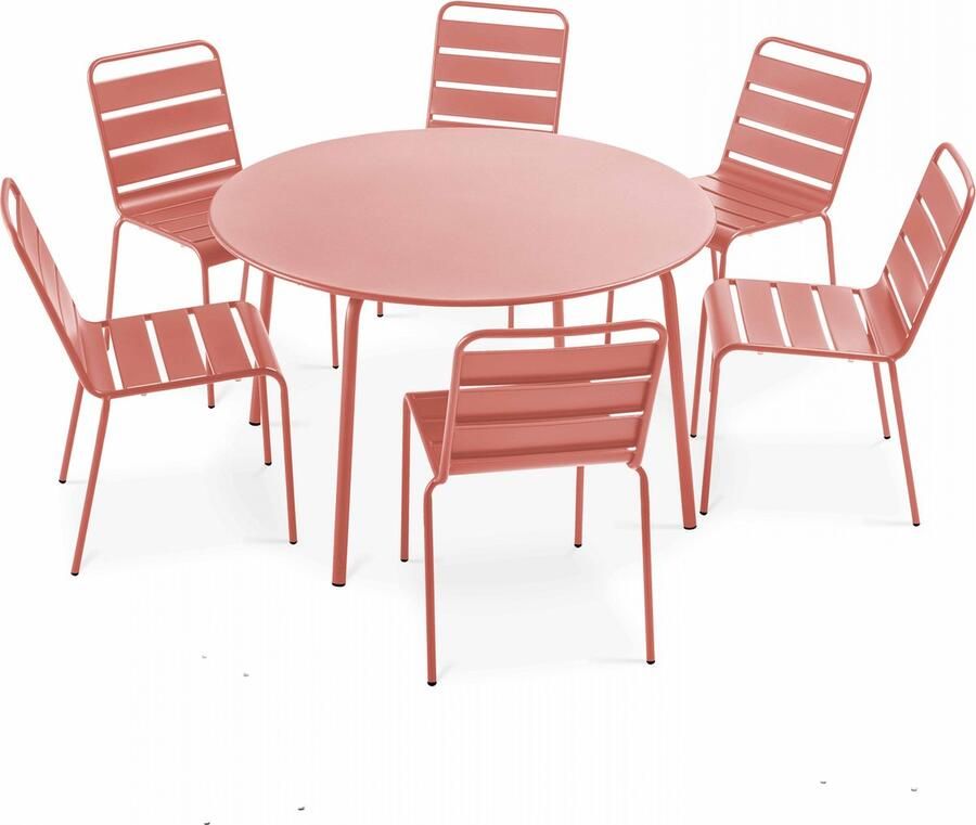 Oviala Set van een ronde tuin tafel en 6 kleur stoelen Palavas