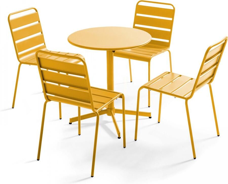 Oviala Set van een ronde tuintafel en 4 gele stoelen Palavas