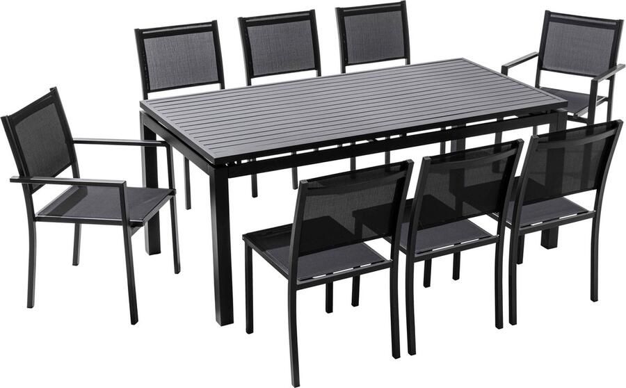 Oviala Set van een uitbreidbare tuinset en 8 grijze stoelen - Foto 2