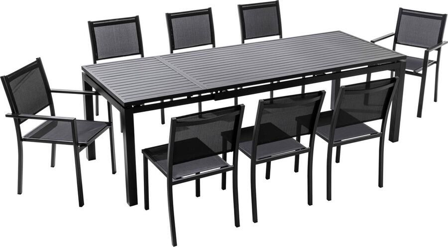 Oviala Set van een uitbreidbare tuinset en 8 grijze stoelen