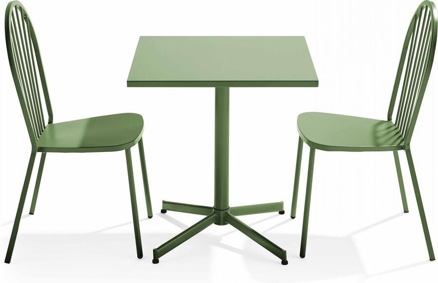 Oviala Set van een verstelbare tuintafel en 2 bistrostoelen in cactusgroen Palavas