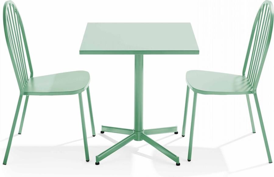 Oviala Set van een verstelbare tuintafel en 2 bistrostoelen in saliegroen Palavas