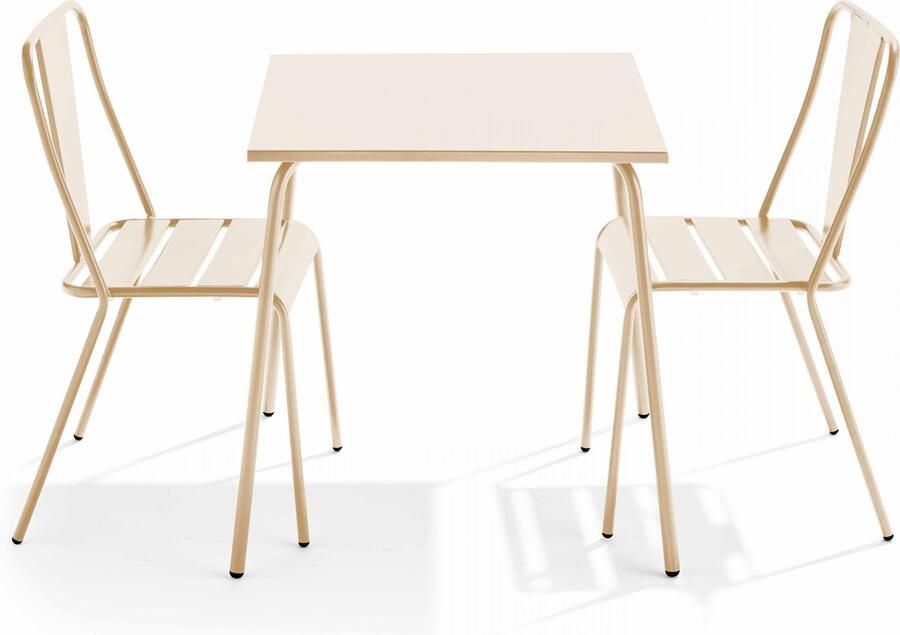 Oviala Set van een vierkante tuin tafel en 2 ivoorkleurige bistrostoelen Palavas
