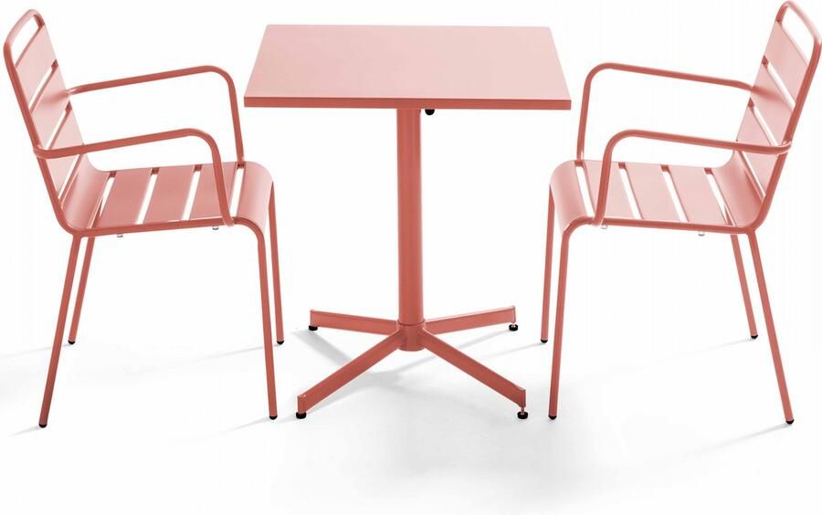 Oviala Set van een vierkante tuin tafel en 2 klei fauteuils Palavas