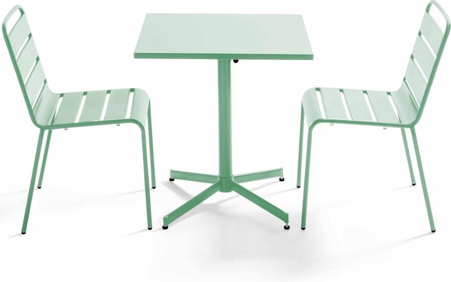 Oviala Set van een vierkante tuin tafel en 2 stoelen in salie groen Palavas