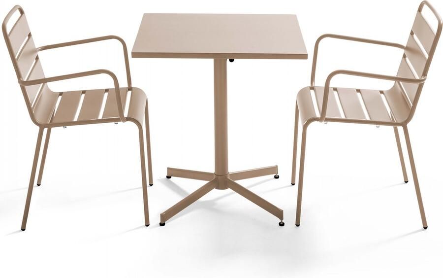 Oviala Set van een vierkante tuin tafel en 2 taupe fauteuils Palavas