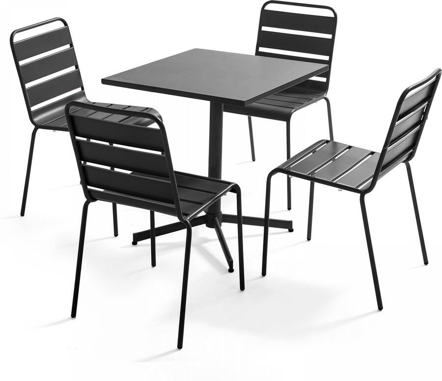 Oviala Set van een vierkante tuin tafel en 4 antracietkleurige stoelen Palavas