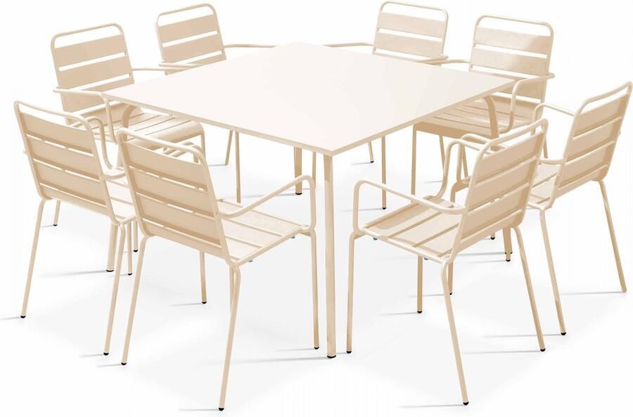 Oviala Set van een vierkante tuin tafel en 8 ivoor fauteuils Palavas