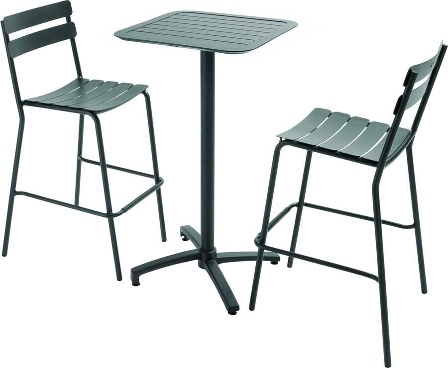 Oviala Set van verstelbare hoge tafel en 2 hoge stoelen in groen aluminium Almada