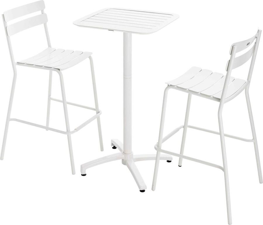 Oviala Set van verstelbare hoge tafel en 2 hoge stoelen in wit aluminium