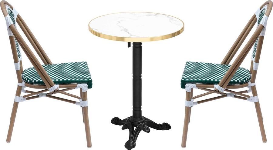 Oviala Set van wit marmeren verstelbare terrastafel en 2 groene stoelen Montmartre