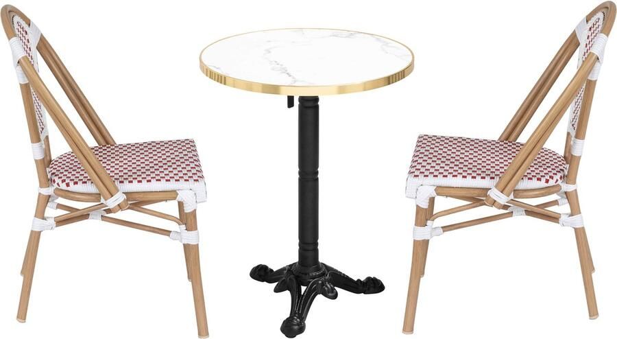 Oviala Set van wit marmeren verstelbare terrastafel en 2 rode stoelen Montmartre