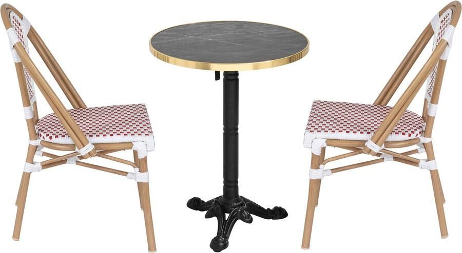 Oviala Set van zwart marmeren verstelbare terrastafel en 2 rode stoelen Montmartre