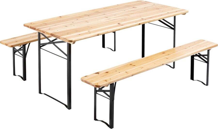 Oviala Stel een brouwerstafel en 2 houten banken van 177 cm in Munich