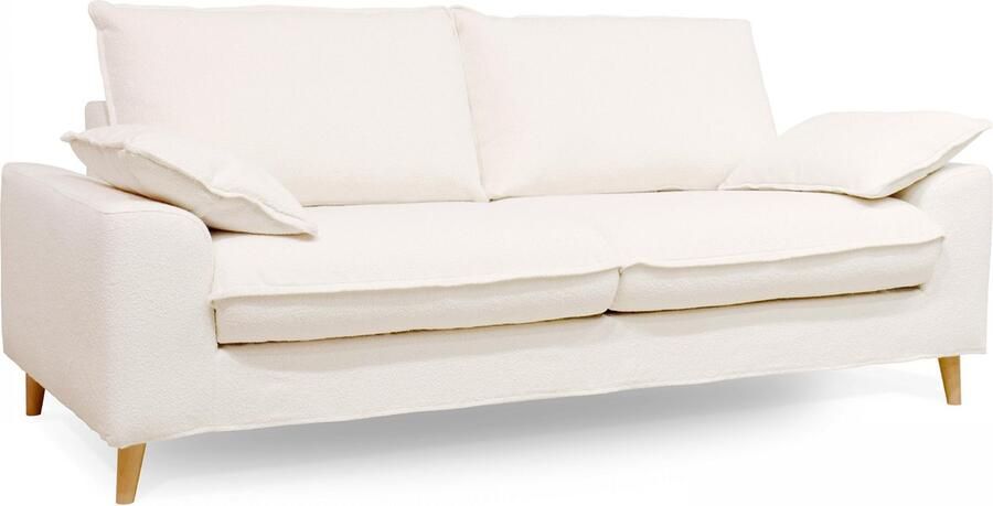 Oviala Omkeerbare stoffen bank met 3 zitplaatsen in witte bouclé stof