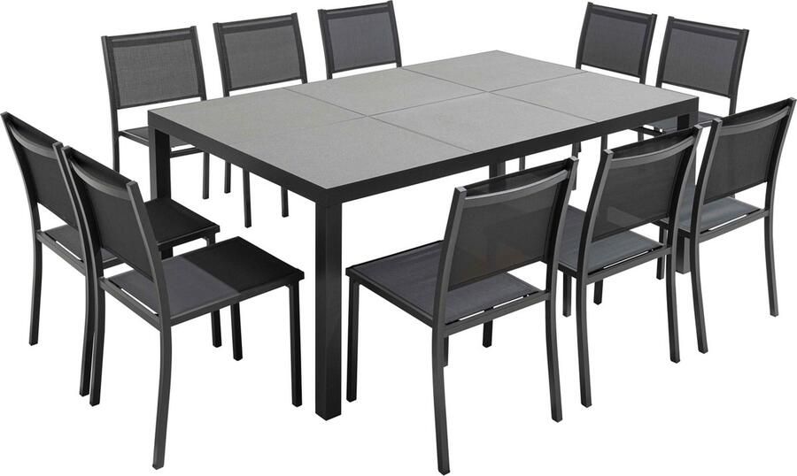Oviala Tafel en 10 tuinstoelen van keramiek grijs