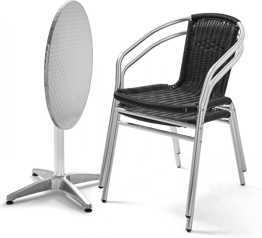 Oviala Tafel en 2 zwarte tuinstoelen