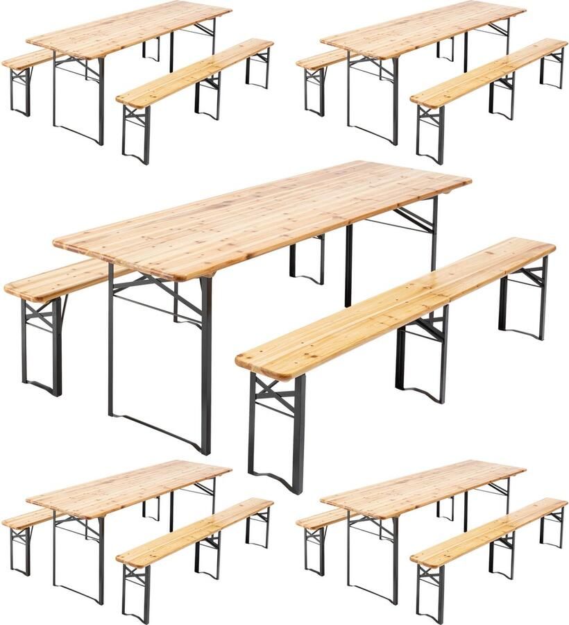 Oviala Tafel en banken hout Brasserie 220 cm Set van 5 Munich