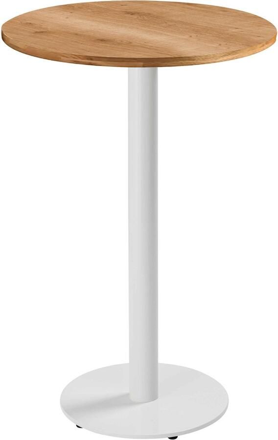 Oviala Tafel hoog rond 60 cm witte poot en lichte houten bekleding Rivoli