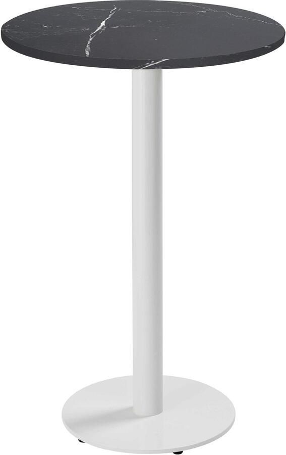 Oviala Tafel hoog rond 60 cm witte poot en zwarte marmeren bekleding Rivoli