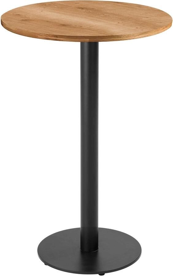 Oviala Tafel hoog rond 60 cm zwarte poot en lichte houten bekleding Rivoli