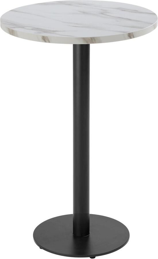 Oviala Tafel hoog rond 60 cm zwarte poot en wit marmeren bekleding Rivoli