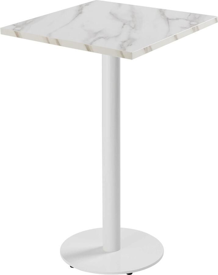 Oviala Tafel hoog vierkant 60 cm witte poot en wit marmeren bekleding Rivoli