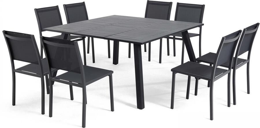 Oviala Tuinset 8 plaatsen uitschuifbare tafel van grijs aluminium