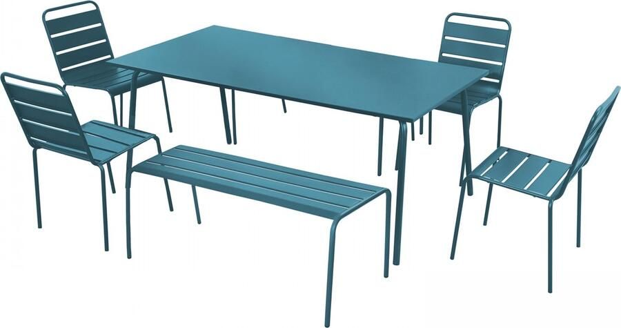 Oviala Tuinset met 2 banken en 4 stoelen van blauw pacifisch staal Palavas