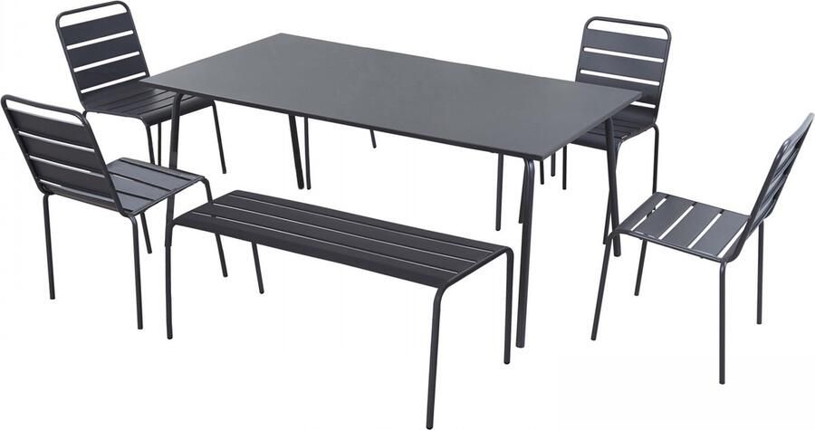 Oviala Tuinset met 2 banken en 4 stoelen van grijs staal Palavas