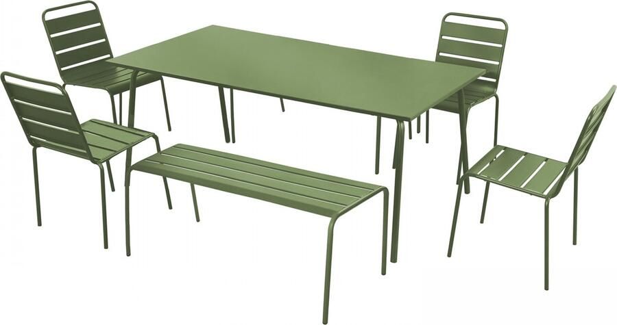 Oviala Tuinset met 2 banken en 4 stoelen van groen cactus staal Palavas