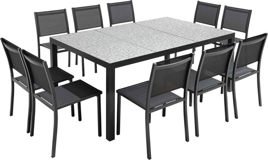 Oviala Tuinset met keramische tafel en mozaïek effect met 10 stoelen