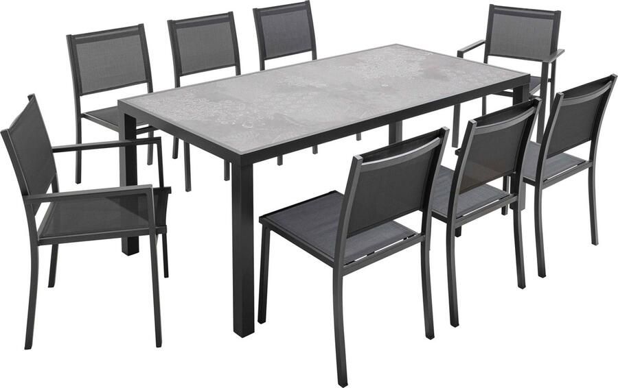 Oviala Tuinset met keramische tafel met stempel effect en 8 zitplaatsen