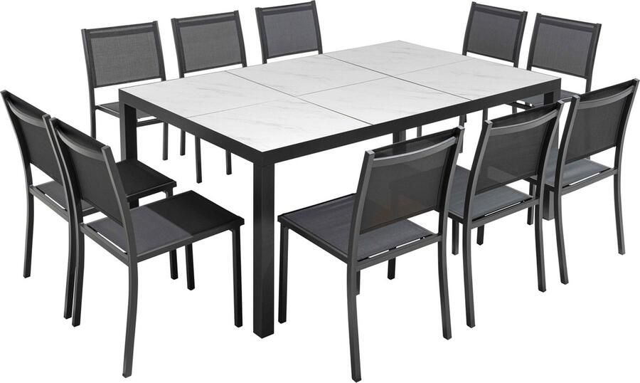 Oviala Tuinset met marmeren keramische tafel en 10 stoelen